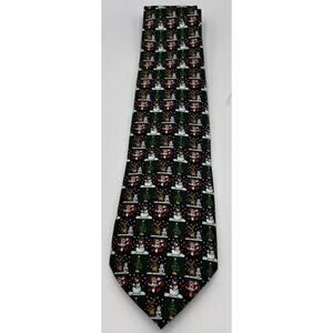 Santa, Snowman, Reindeer, Tree, Snow Green Christmas Tie Festive Holidays